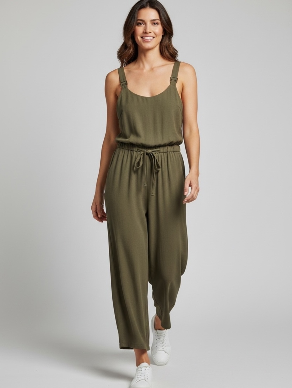 Derek Heart Olive Green Wide Leg Jumpsuit Romper Rayon Womens Size Large